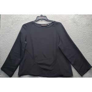 Nina McLemore Blouse Top Womens XL Black Silk Long Sleeve Round Neck Pullover